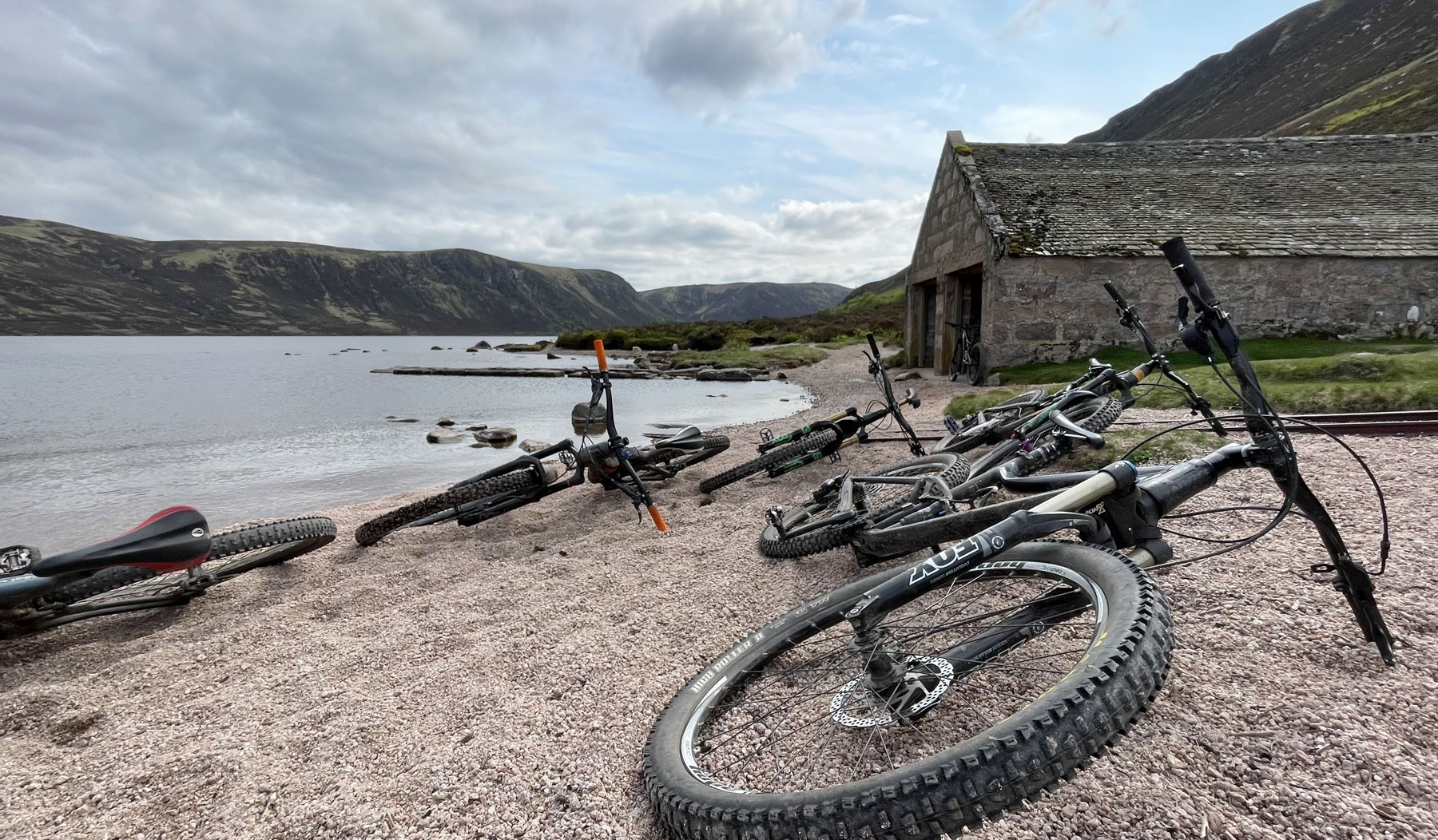 Bikes resting by lochside in Ballater Deeside
