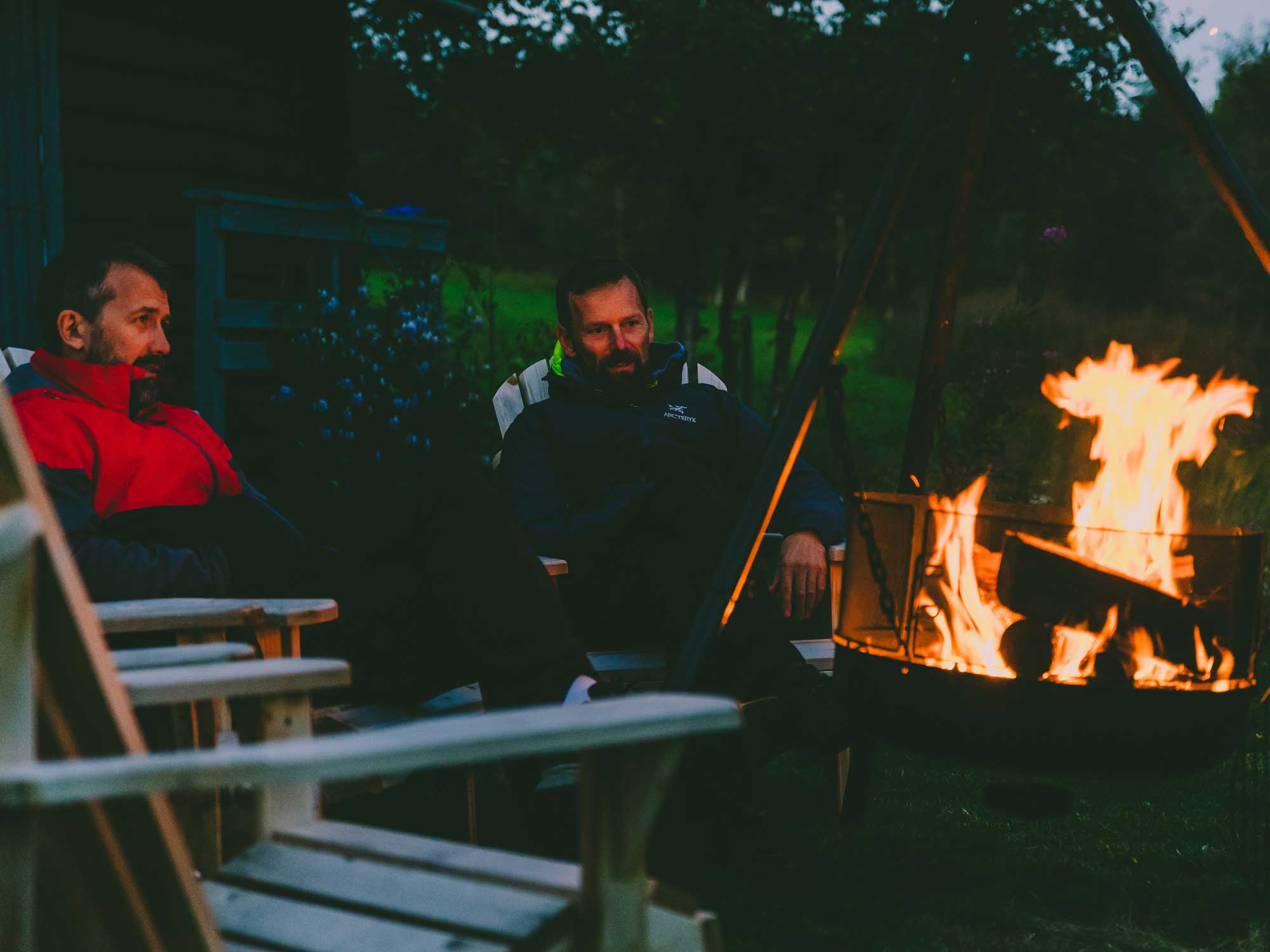 Mountain Bikers relaxing around the fire pit